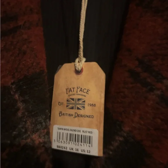 Fat Face Red and Black Checkered Pea Coat Size 12 NWT - Picture 6 of 8